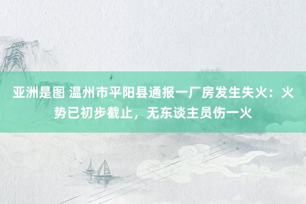   亚洲是图 温州市平阳县通报一厂房发生失火：火势已初步截止，无东谈主员伤一火